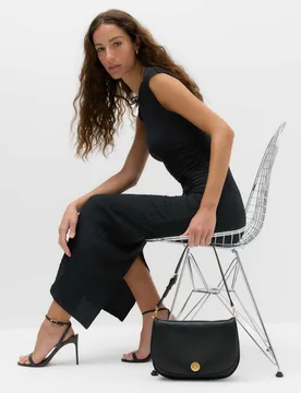 Textured Round Neck Midi Bodycon Dress Black female - M&S - FashionsVida