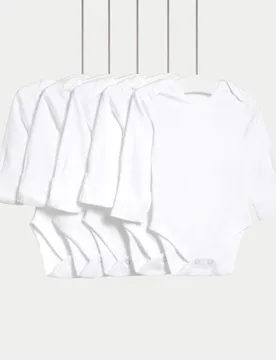Pack Pure Cotton Bodysuits (5lbs - 3 Yrs) White unisex - M&S - FashionsVida
