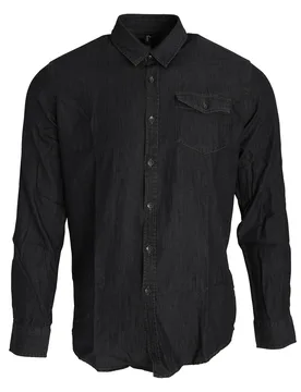 Mens Jeans Stitch Long Sleeve Denim Shirt (Black Denim) - Size Medium - Premier - FashionsVida