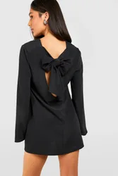 Womens Petite Bow Detail Open Back Mini Dress - Black - Size 10 Uk