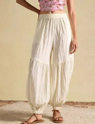 Pure Cotton Pleated Balloon Trousers Cream female