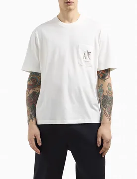 T-shirt mezza manica Exchange bianca con taschino e logo AX al petto - Armani - FashionsVida