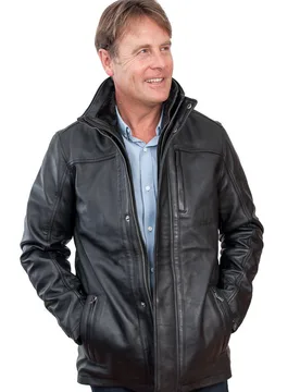 Mens Warm Mid-Length Biker Jacket - Black - Size X-Large - Infinity Leather - FashionsVida