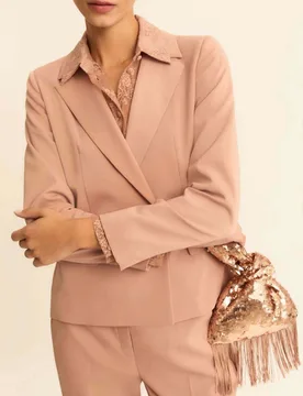 Blazer doppiopetto malva in faille di misto viscosa con linea sfiancata e bottoni gioiello - Emme Marella - FashionsVida