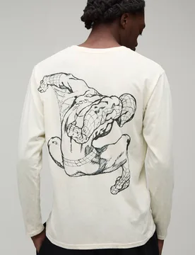 Herren Übergroßes Spiderman Langarm-Oberteil Mit Acid-Wash Und Lizenz-Print Stonewashed Größe Large - boohooMAN - FashionsVida