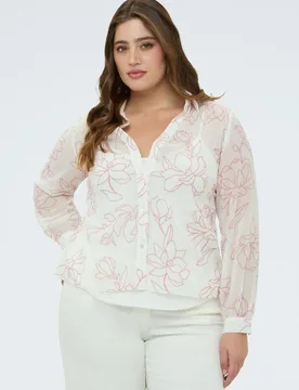 Camisa de mujer con estampado floral manga larga - Fiorella Rubino - FashionsVida