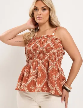 Women's Abstract Vest Top in Orange Size: 30-32 - Orange - Size: 30-32 - Yours - FashionsVida