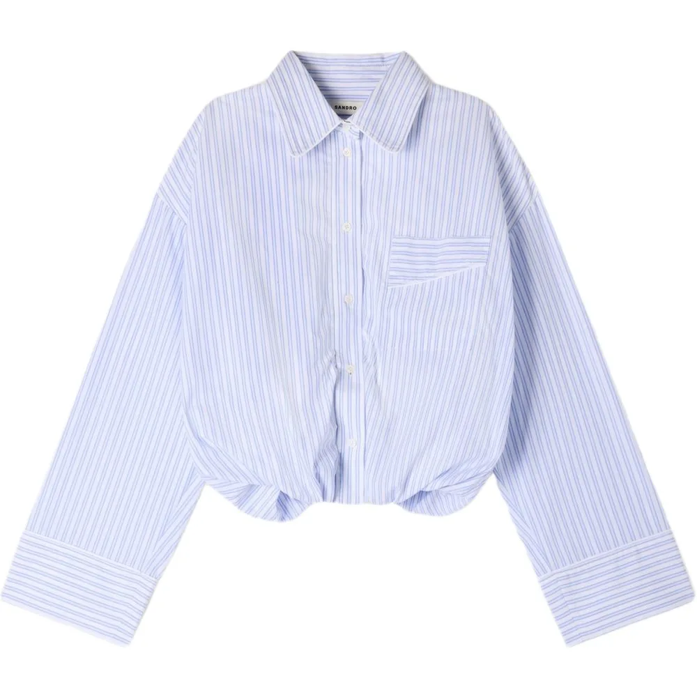 Camisa de mujer corta de rayas fruncida 100% algodón - sandro - FashionsVida