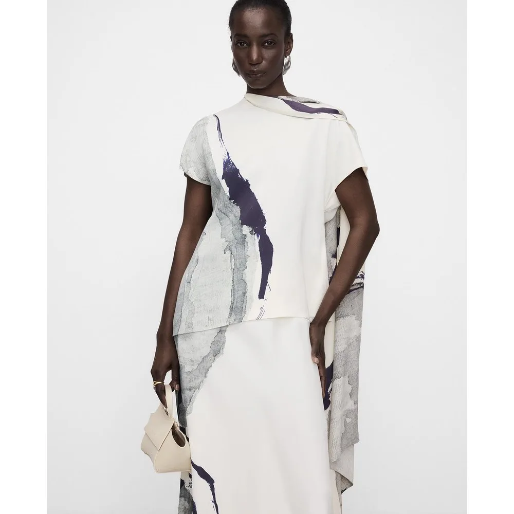 Top de mujer asimétrico estampado con pañuelo - Adolfo Dominguez - FashionsVida