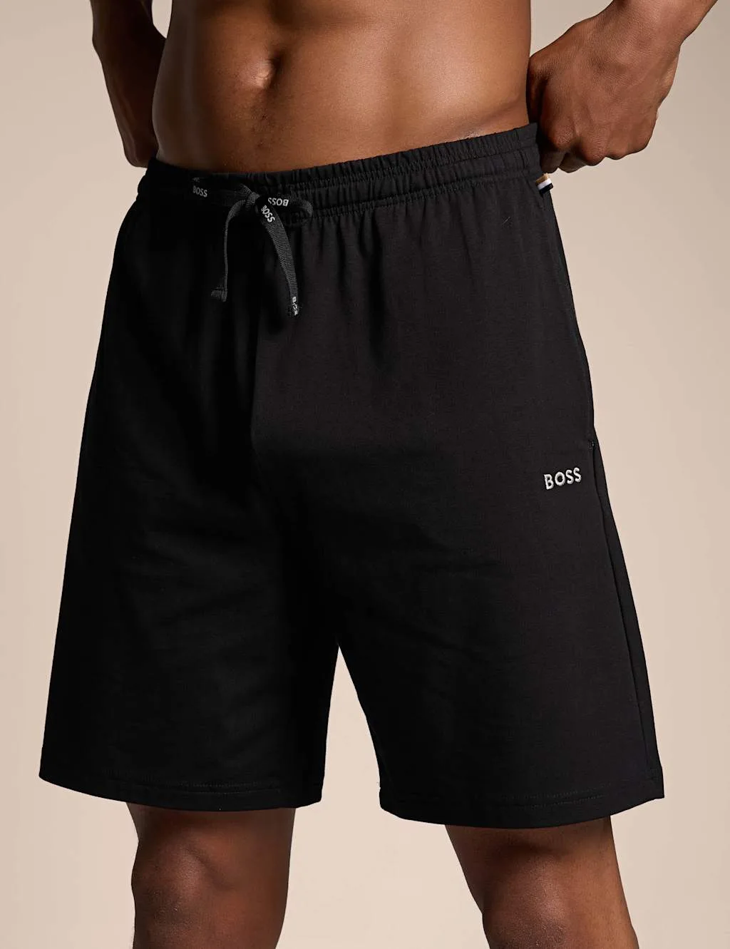 Cotton Rich Jersey Drawstring Shorts Black male - BOSS - FashionsVida