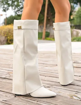 Botas altas de punta estrecha para mujer, estilo europeo y americano, Otoño/Invierno 2025 Primavera/Verano, con caña recta ajustada y tacón de cuñ - Shein - FashionsVida