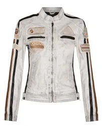 Womens Biker Racing Badges Jacket-Agadir - White - Size 24 Uk