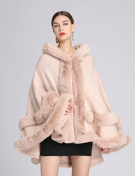 Autumn and Winter New Imitation Otter Rabbit Fur Collar Hooded Shawl Cape Plus Size Knitted Jacket Cardigan for Women - Aliexpress - FashionsVida