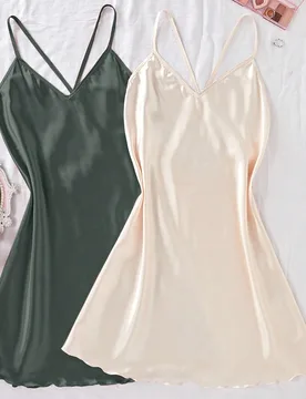 Camisón de satín de dos tonos con detalle de cruce para mujeres - Shein - FashionsVida