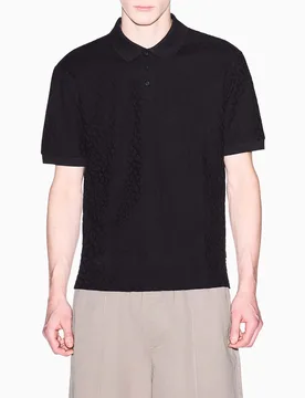 Polo Exchange nera in cotone con logo tono su tono jacquard - Armani - FashionsVida