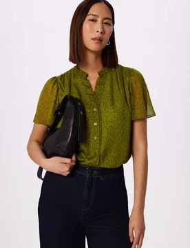 Dragonfly Print V-Neck Ruffle Collar Blouse Green Mix female - Whistles - FashionsVida