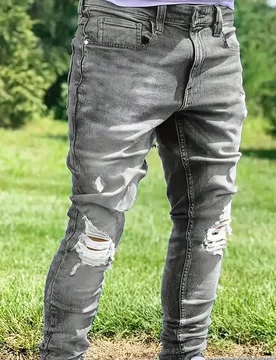 Pantalones vaqueros grises desgastados de estilo fashion europeo y americano para hombre - Shein - FashionsVida