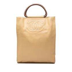 CC Caviar Wood Top Handle Tote Bag