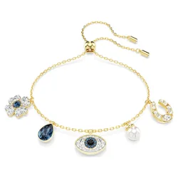 Braccialetto Symbolica, Crystal Pearl, Quadrifoglio, evil eye, ferro di cavallo, Blu, Finitura oro 18K OS