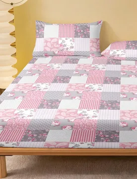 Pieza Sábana ajustada con patrón de patchwork floral y a cuadros rosa, protector de colchón de estilo campestre moderno, fresco y elegante, suave y - Shein - FashionsVida