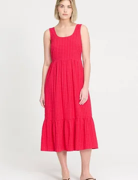 Women's Cara Gingham Seersucker Midi Dress in Red Size: 14 - Red - Size: 14 - Finery London - FashionsVida
