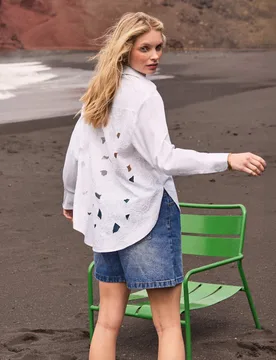 Pure Cotton Embroidered Relaxed Shirt White female - RO&ZO - FashionsVida