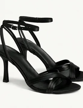 Zapatos de mujer para uso en exteriores, con puntera redonda, tacón alto delgado, diseño de correa cruzada, tela de satén, estilo sencillo, transpi - Shein - FashionsVida