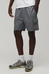 Herren Schmal Geschnittene Cargo-Shorts Mit Elastischem Bund Und Technischem Stretch-Material Grey Größe Large