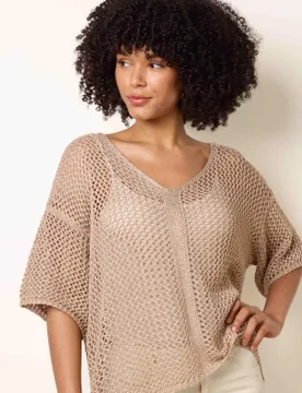 Mesh Knitted Top With Short Sleeves - ONE / GOLD - female - Blue Vanilla - FashionsVida