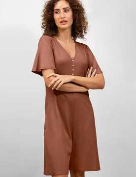 Women's Bell Sleeve Textured Rib Playsuit in Brown Size: 12 - Brown - Size: 12 - Enorsia - FashionsVida
