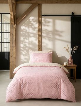 Set di biancheria da letto reversibile in cotone a pois - rosa