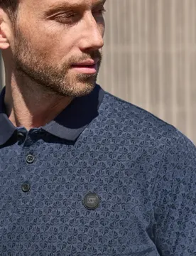 Street One Kurzarm Poloshirt mit Allover-Print male Blau