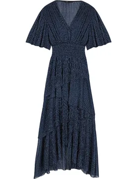 Vestido midi metalizado con volantes y escote cruzado - Maje - FashionsVida