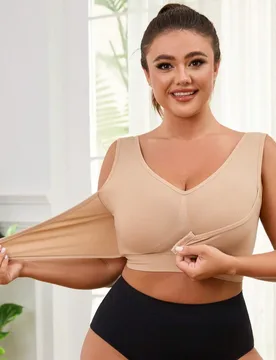 Pieza Sujetador deportivo sin costuras, inalámbrico, con cierre frontal, ajustable y cómodo con recogido lateral para mujeres de talla grande, prima - Shein - FashionsVida