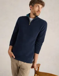 Pure Cotton Textured Half Zip Jumper Navy male