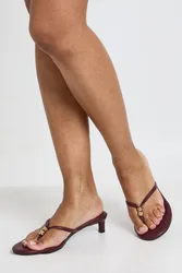 Womens Trim Detail Toe Post Heeled Mules - Burgundy - Size Uk 3