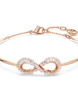 Bracciale rigido Hyperbola, Infinito, Bianco, Finitura oro rosa 18K OS