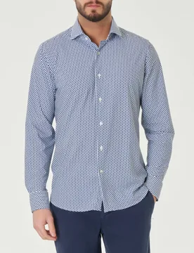Camicia bianca a pois blu in tessuto tecnico hyper comfort - Rodolfo Pellizzari - FashionsVida