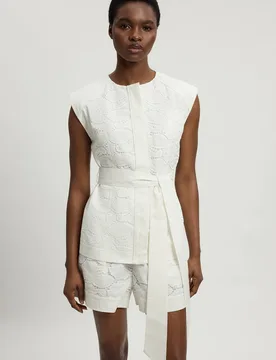 Women's Cutwork Cotton Tie Detail Woven Top in Ivory Size: 18 - Ivory - Size: 18 - Karen millen - FashionsVida