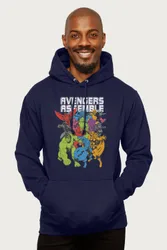 Unisex Avengers Assemble Comic Book Colour Art Hooded Sweatshirt in Navy Size: 2XL - Navy - Size: 2XL