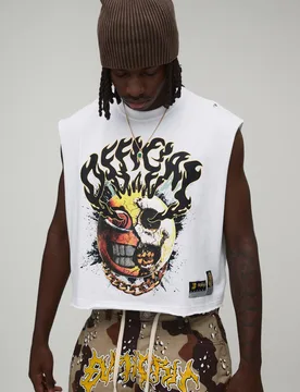Men's Oversized Shrunken Fit Official Graphic Tank White Size X-Small White XS - boohooMAN - FashionsVida