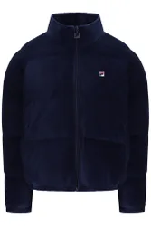 Navy Brandy Cosy Ribbed Velour Puffa Jacket - XS
