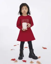 Abito Liu Jo rosso fit and flare a maniche lunghe con logo strass
