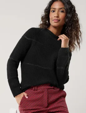 Pullover Paillettenstreifen, noch offen: Größenlauf, Farbe Schwarz, 48, nahtlos gestrickt mit edlem Cashmere Damen - Walbusch - FashionsVida
