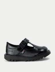 Kids' Patent Riptape T-Bar School Shoes (7 Small - 12 Small) Black Female
