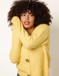Womens Gold Tone Flower Embossed Button Cardigan - Yellow - Size Medium/large