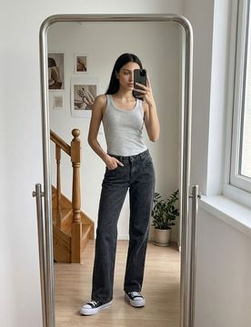 Jeans straight a vita bassa - nero