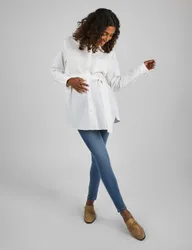 Maternity Cotton Rich Tie Front Blouse Shirt White female