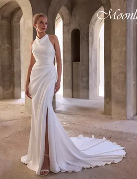 Classic Pleat Sleeveless High Side Split Wedding Dress 2026 Halter Open Back Buttons Bridal Gown Vestidos De Novia Customized - Aliexpress - FashionsVida
