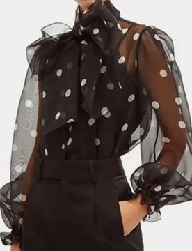 Elegant Women Polka Dot Print Blouse Office Lady Fashion Chic Blouse Lace-up Bow Sheer Long Sleeve Loose Top Summer Ropa Mujer - Aliexpress - FashionsVida